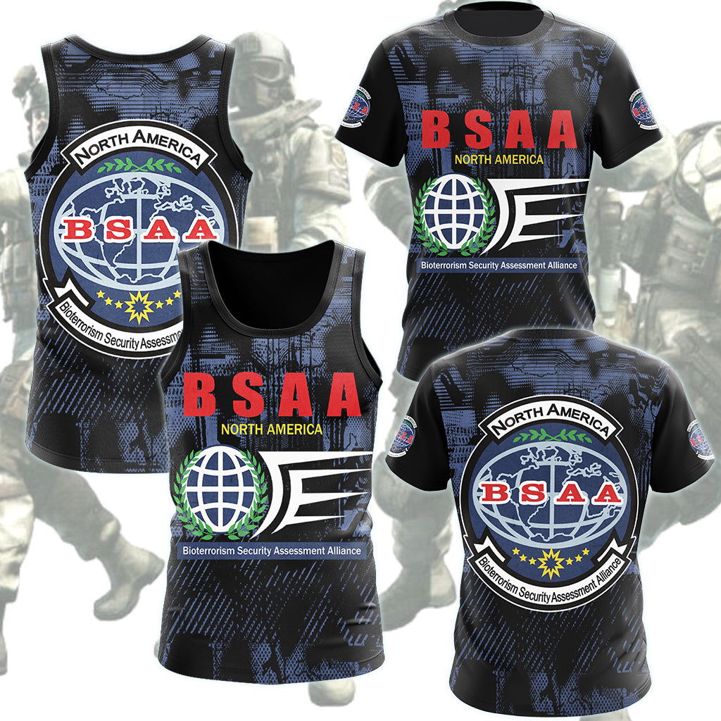 Resident Evil Bioterrorism Security Assessment Alliance (B.S.A.A.) Video Game All Over Printed T-shirt Tank Top Zip Hoodie Pullover Hoodie Hawaiian Shirt Beach Shorts Joggers