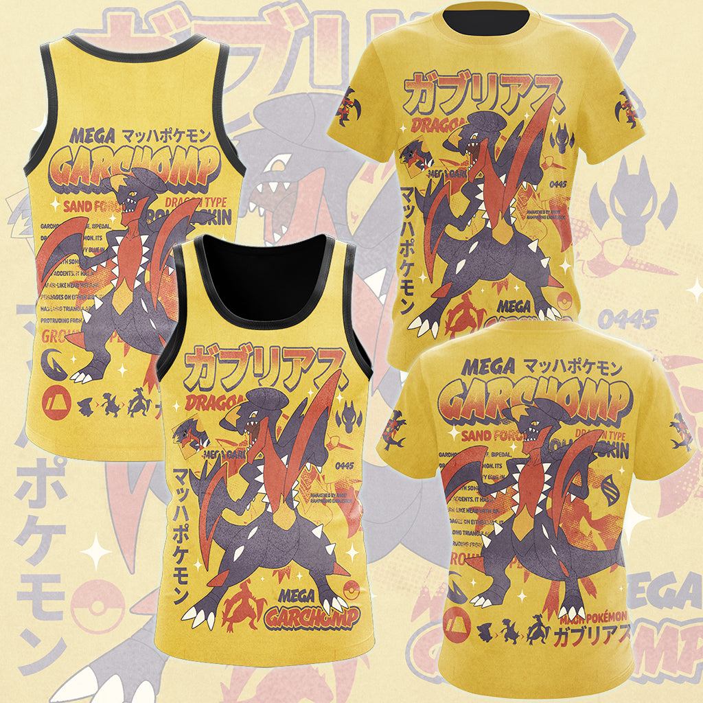 Pokemon Garchomp (Mega Form) Video Game All Over Printed T-shirt Tank Top Zip Hoodie Pullover Hoodie Hawaiian Shirt Beach Shorts Joggers