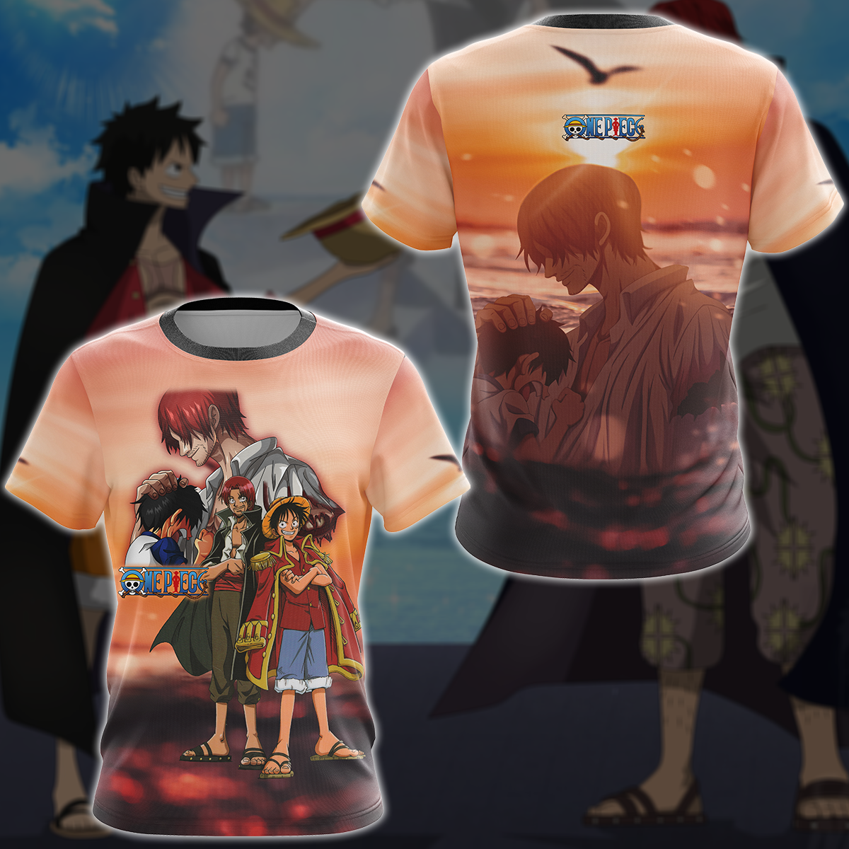 One Piece Luffy x Shanks Anime Manga 3D All Over Print T-shirt Tank Top Zip Hoodie Pullover Hoodie Hawaiian Shirt Beach Shorts Jogger T-shirt