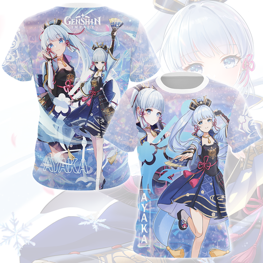 Genshin Impact Ayaka Video Game All Over Printed T-shirt Tank Top Zip Hoodie Pullover Hoodie Hawaiian Shirt Beach Shorts Joggers T-shirt