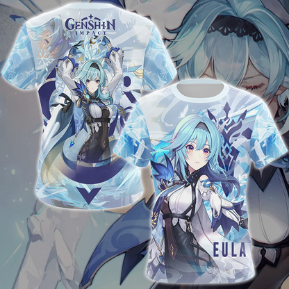 Genshin Impact Eula Video Game All Over Printed T-shirt Tank Top Zip Hoodie Pullover Hoodie Hawaiian Shirt Beach Shorts Joggers T-shirt