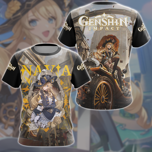 Genshin Impact Navia Video Game All Over Printed T-shirt Tank Top Zip Hoodie Pullover Hoodie Hawaiian Shirt Beach Shorts Joggers T-shirt