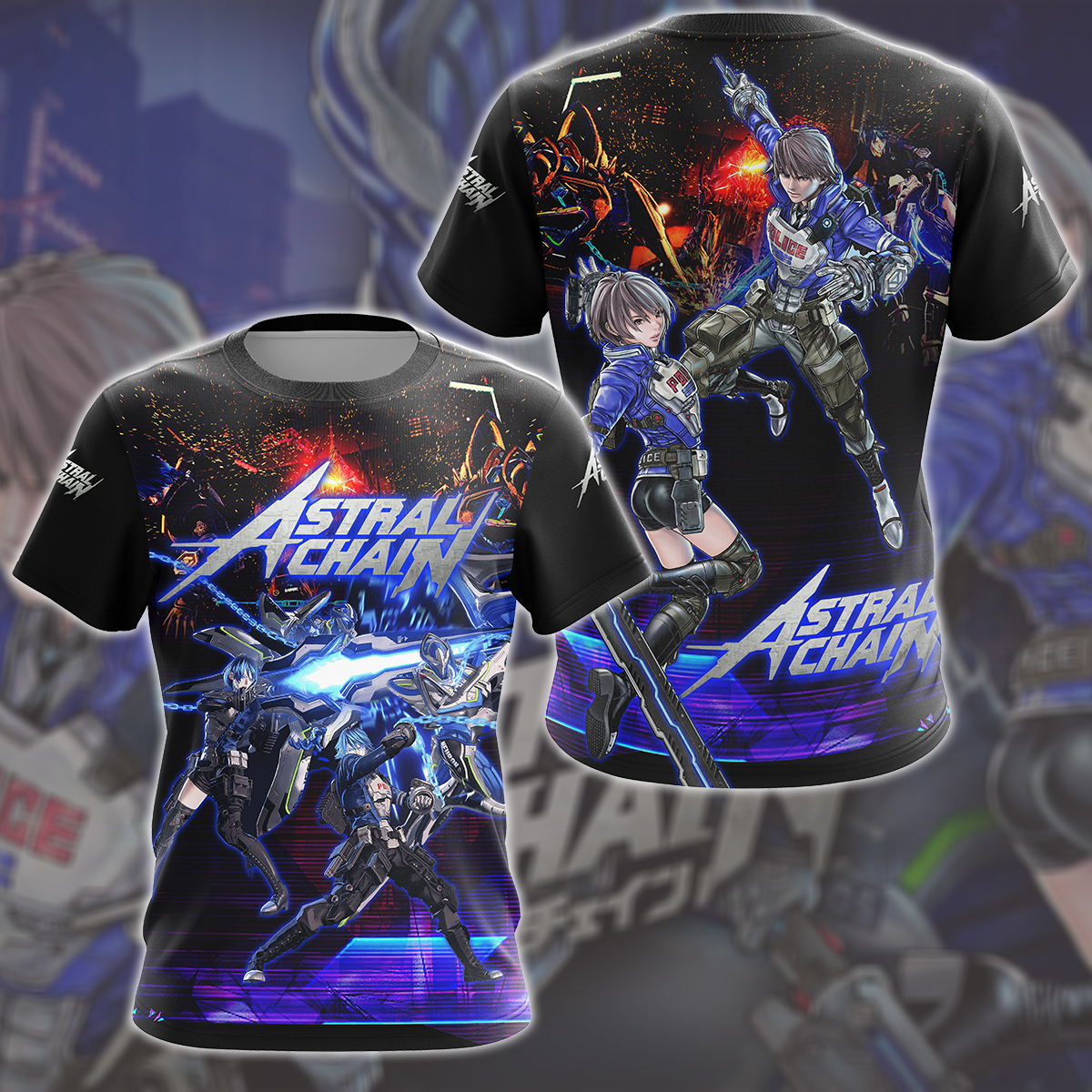 Astral Chain Video Game All Over Printed T-shirt Tank Top Zip Hoodie Pullover Hoodie Hawaiian Shirt Beach Shorts Joggers T-shirt S 