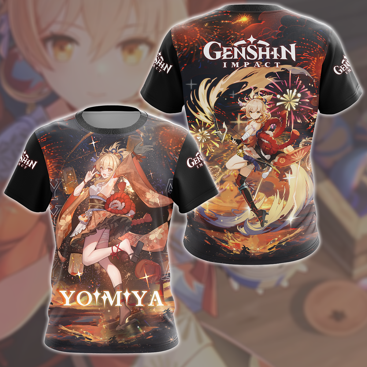 Genshin Impact Yoimiya Video Game All Over Printed T-shirt Tank Top Zip Hoodie Pullover Hoodie Hawaiian Shirt Beach Shorts Joggers T-shirt