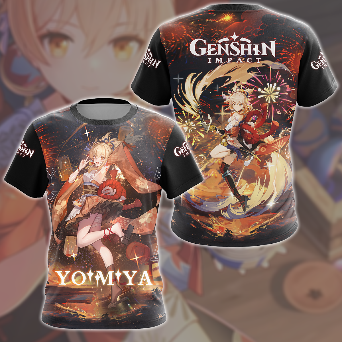 Genshin Impact Yoimiya Video Game All Over Printed T-shirt Tank Top Zip Hoodie Pullover Hoodie Hawaiian Shirt Beach Shorts Joggers T-shirt S 