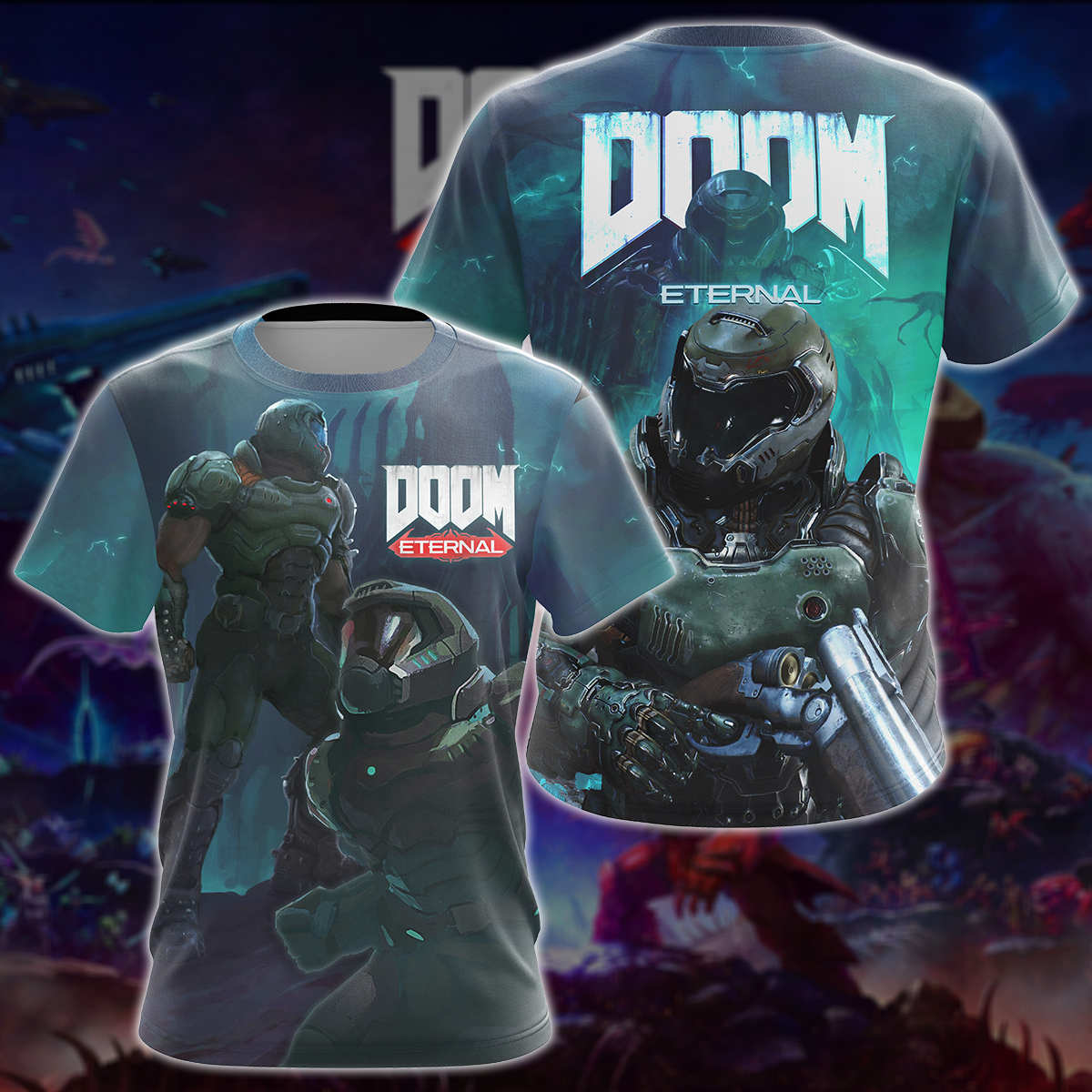 Doom Eternal Video Game All Over Printed T-shirt Tank Top Zip Hoodie Pullover Hoodie Hawaiian Shirt Beach Shorts Joggers T-shirt
