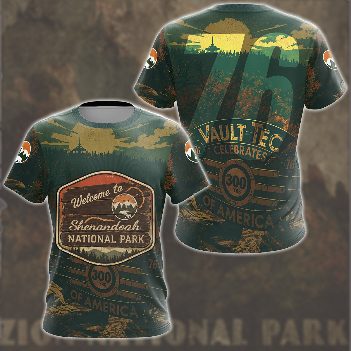 Fallout 76 Vintage National Park Style Video Game All Over Printed T-shirt Tank Top Zip Hoodie Pullover Hoodie Hawaiian Shirt Beach Shorts Joggers