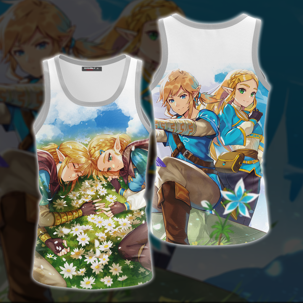 Link and Zelda The Legend of Zelda All Over Print T-shirt Tank Top Zip Hoodie Pullover Hoodie Tank Top