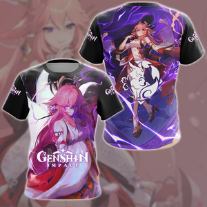 Genshin Impact Yae Miko Video Game All Over Printed T-shirt Tank Top Zip Hoodie Pullover Hoodie Hawaiian Shirt Beach Shorts Joggers T-shirt S 