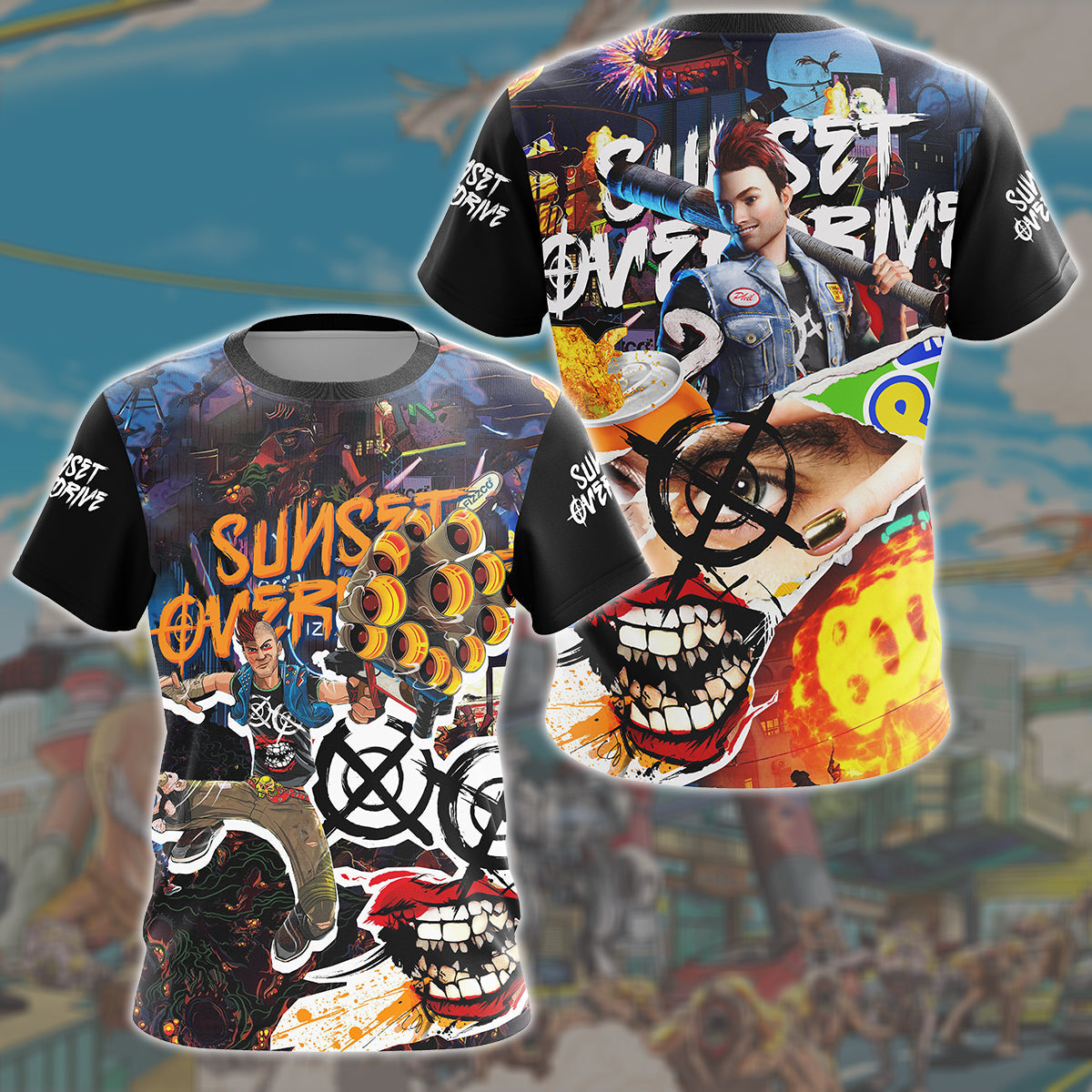 Sunset Overdrive Video Game All Over Printed T-shirt Tank Top Zip Hoodie Pullover Hoodie Hawaiian Shirt Beach Shorts Joggers T-shirt