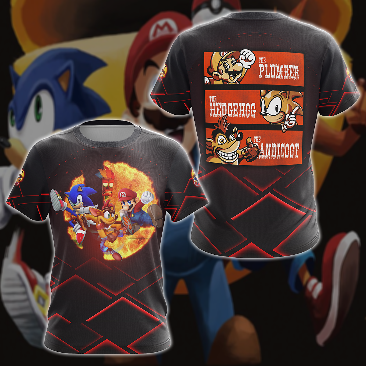 Mario Sonic Crash The Plumber The Hedgehog And The Bandicoot Video Game 3D All Over Printed T-shirt Tank Top Zip Hoodie Pullover Hoodie Hawaiian Shirt Beach Shorts Jogger T-shirt