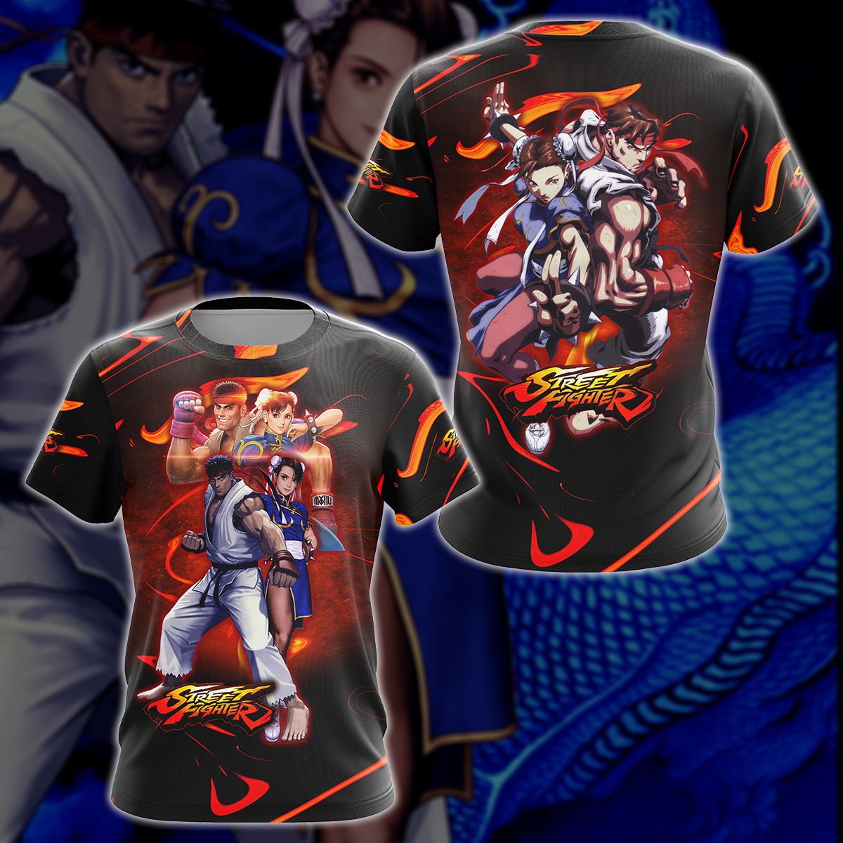 Street Fighter: Ryu & Chun-Li Video Game 3D All Over Printed T-shirt Tank Top Zip Hoodie Pullover Hoodie Hawaiian Shirt Beach Shorts Jogger T-shirt