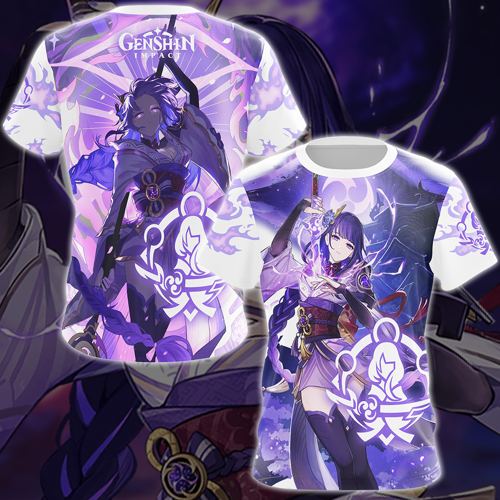 Genshin Impact Raiden Shogun Video Game All Over Printed T-shirt Tank Top Zip Hoodie Pullover Hoodie Hawaiian Shirt Beach Shorts Joggers T-shirt