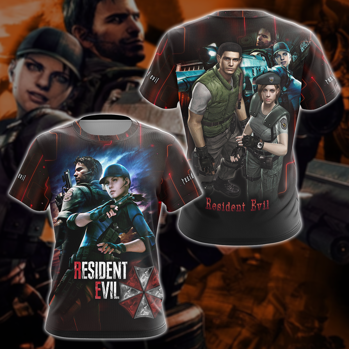 Resident Evil: Jill Valentine & Chris Redfield Video Game 3D All Over Printed T-shirt Tank Top Zip Hoodie Pullover Hoodie Hawaiian Shirt Beach Shorts Jogger T-shirt