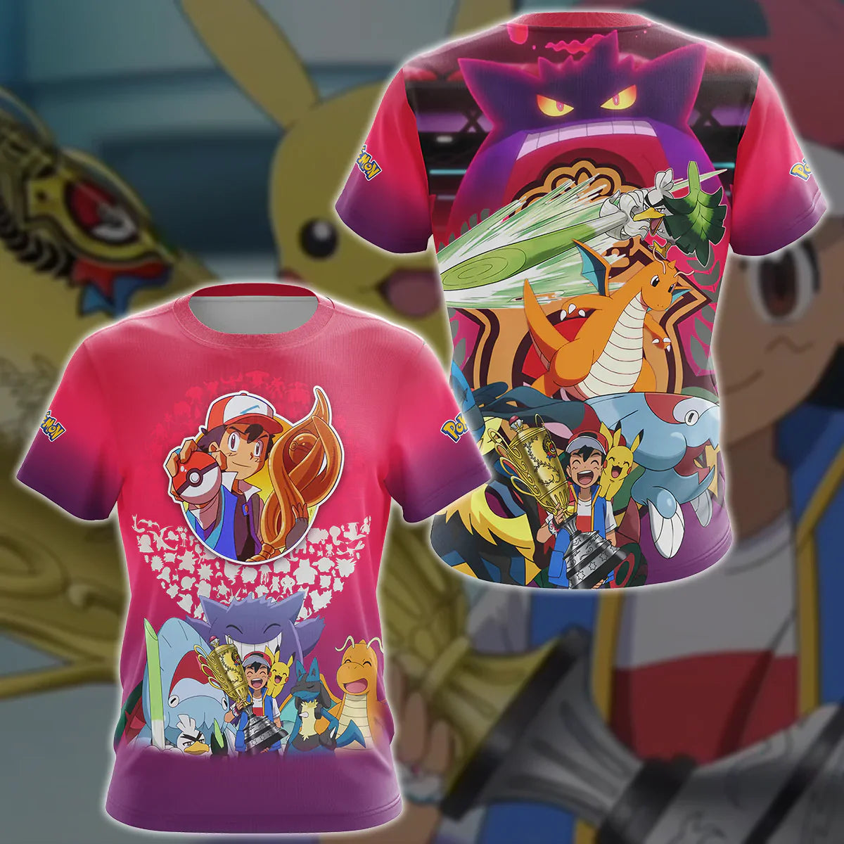 Pokemon Ash Ketchum Champion Anime Manga 3D All Over Printed T-shirt Tank Top Zip Hoodie Pullover Hoodie Hawaiian Shirt Beach Shorts Jogger T-shirt