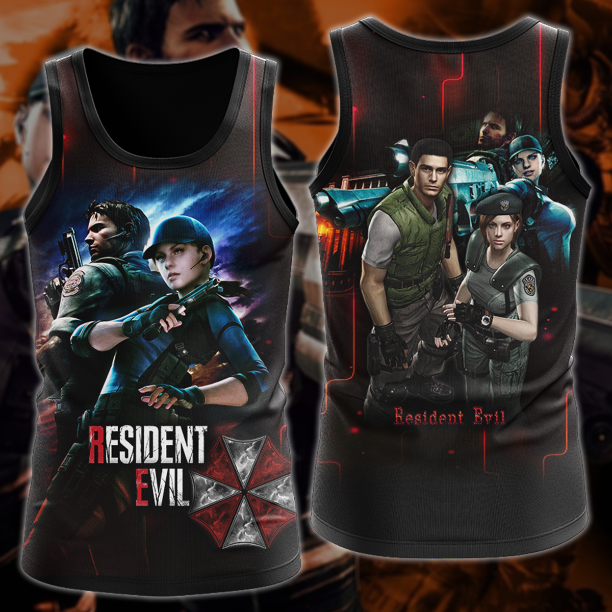 Resident Evil: Jill Valentine & Chris Redfield Video Game 3D All Over Printed T-shirt Tank Top Zip Hoodie Pullover Hoodie Hawaiian Shirt Beach Shorts Jogger Tank Top