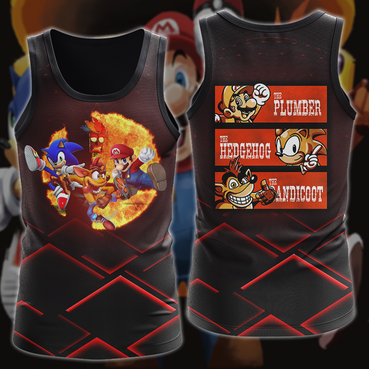 Mario Sonic Crash The Plumber The Hedgehog And The Bandicoot Video Game 3D All Over Printed T-shirt Tank Top Zip Hoodie Pullover Hoodie Hawaiian Shirt Beach Shorts Jogger Tank Top