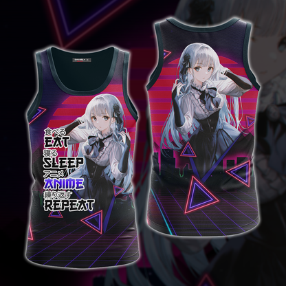 Eat Sleep Anime Repeat Anime Girl All Over Print T-shirt Tank Top Zip Hoodie Pullover Hoodie Tank Top