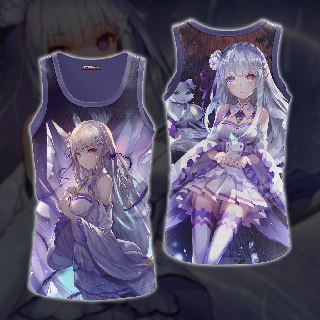 Emilia Re:Zero All Over Print T-shirt Tank Top Zip Hoodie Pullover Hoodie Tank Top