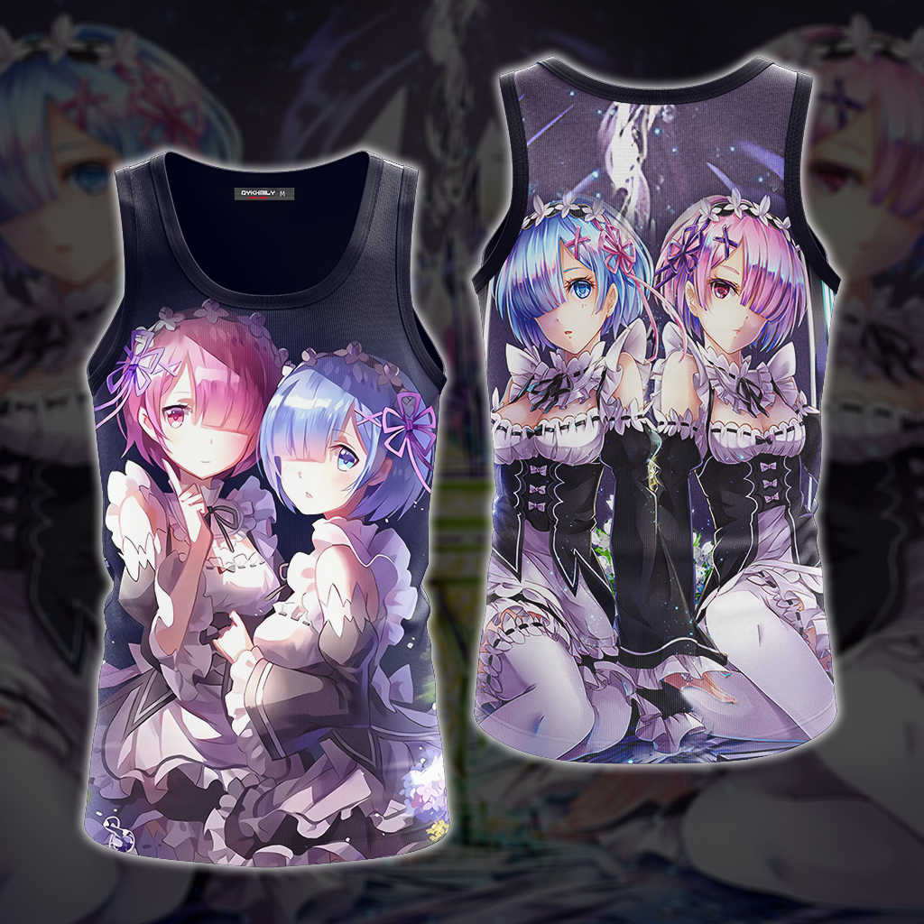 Rem & Ram Re:Zero All Over Print T-shirt Tank Top Zip Hoodie Pullover Hoodie Tank Top
