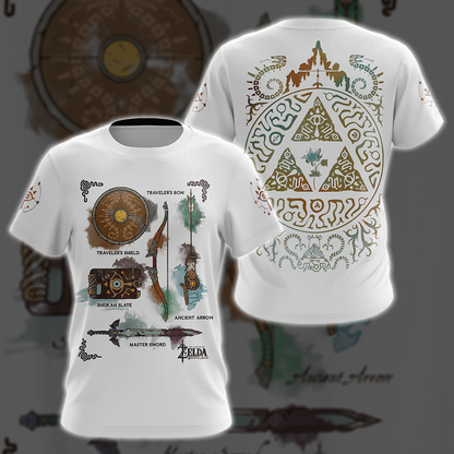 The Legend of Zelda Breath of The Wild Link Inventory Graphic All Over Print T-shirt Zip Hoodie Pullover Hoodie White T-shirt