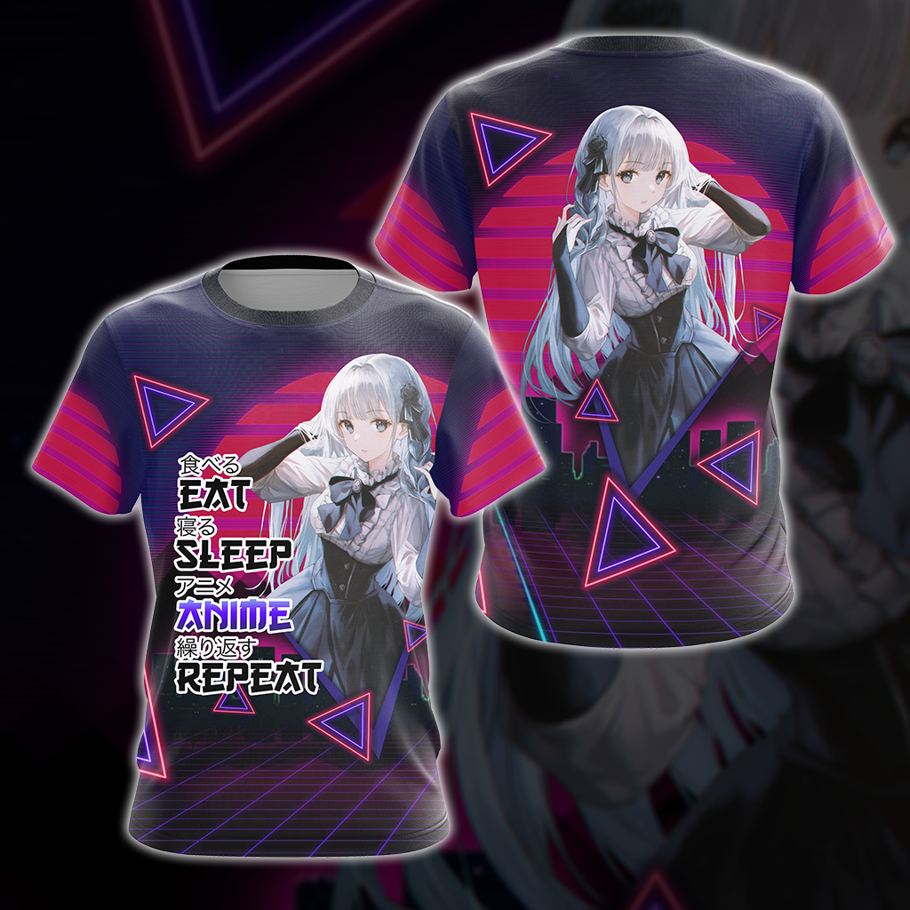 Eat Sleep Anime Repeat Anime Girl All Over Print T-shirt Tank Top Zip Hoodie Pullover Hoodie T-shirt