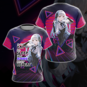 Eat Sleep Anime Repeat Anime Girl All Over Print T-shirt Tank Top Zip Hoodie Pullover Hoodie T-shirt S 