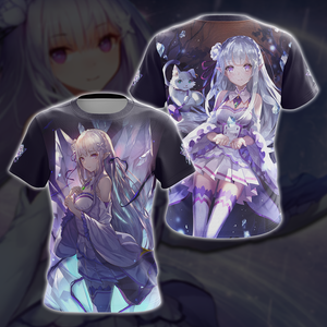 Emilia Re:Zero All Over Print T-shirt Tank Top Zip Hoodie Pullover Hoodie T-shirt S 