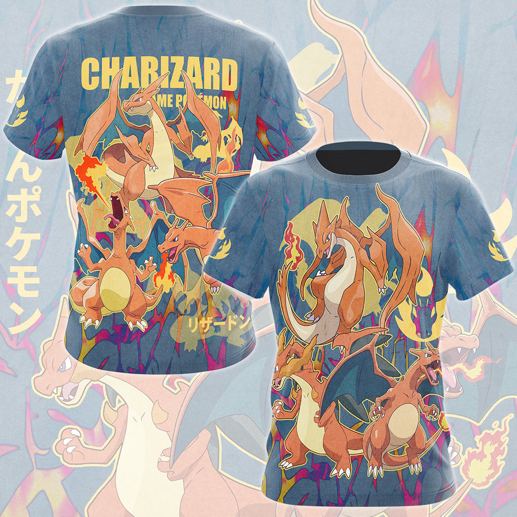 Pokemon Charizard Video Game All Over Printed T-shirt Tank Top Zip Hoodie Pullover Hoodie Hawaiian Shirt Beach Shorts Joggers