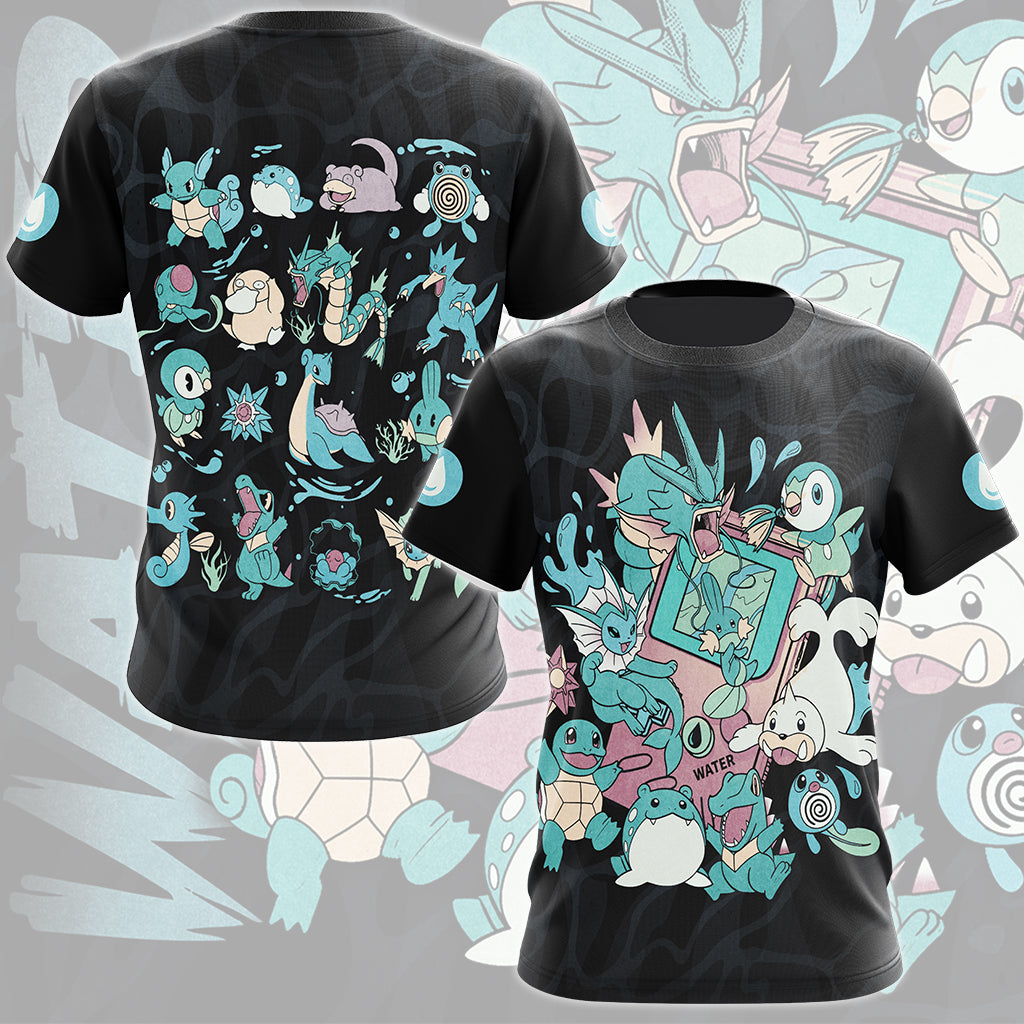 Pokemon Water Type Club Video Game All Over Printed T-shirt Tank Top Zip Hoodie Pullover Hoodie Hawaiian Shirt Beach Shorts Joggers