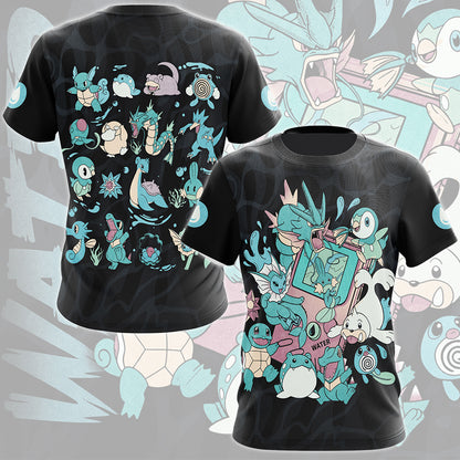 Pokemon Water Type Club Video Game All Over Printed T-shirt Tank Top Zip Hoodie Pullover Hoodie Hawaiian Shirt Beach Shorts Joggers
