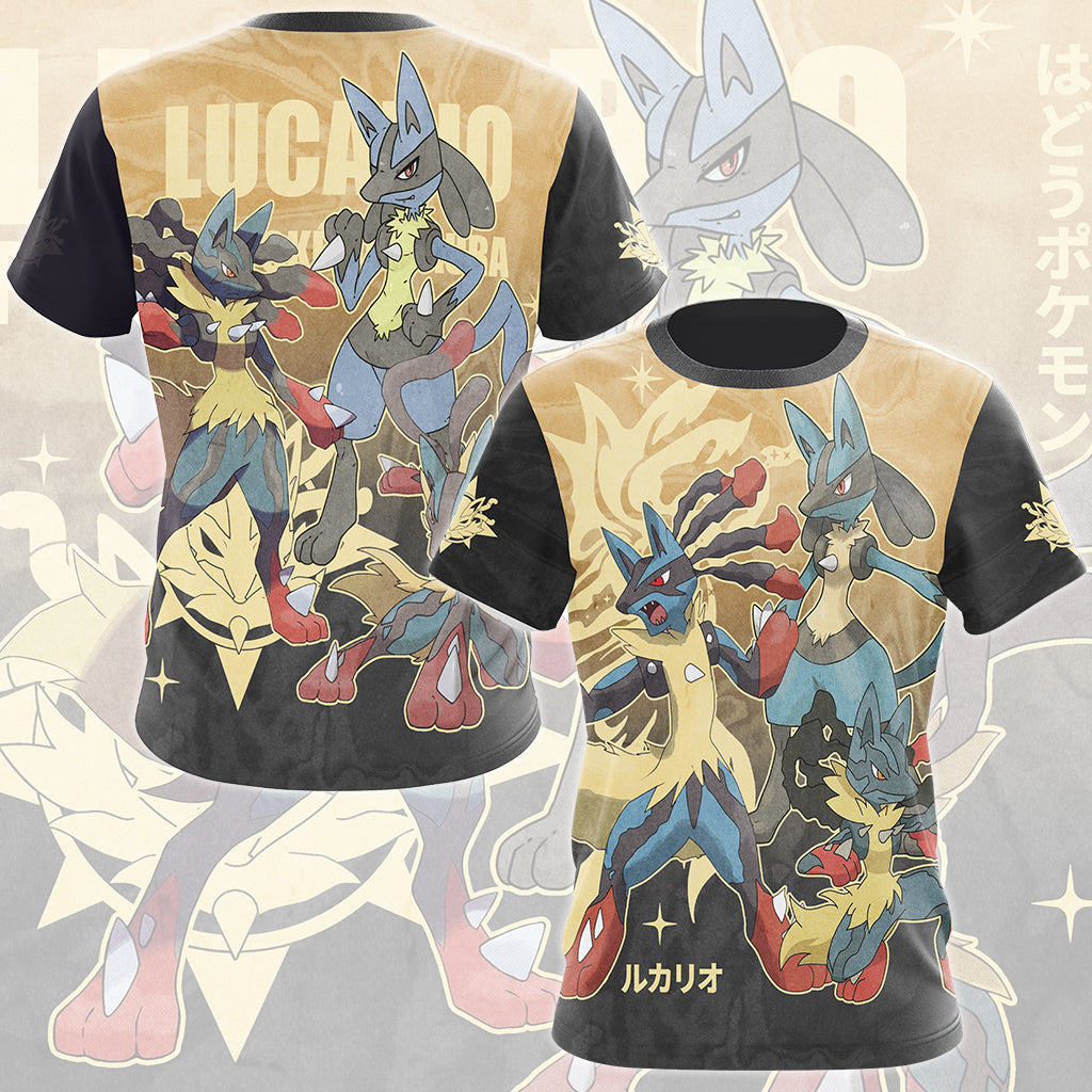 Pokemon Lucario Video Game All Over Printed T-shirt Tank Top Zip Hoodie Pullover Hoodie Hawaiian Shirt Beach Shorts Joggers) T-shirt