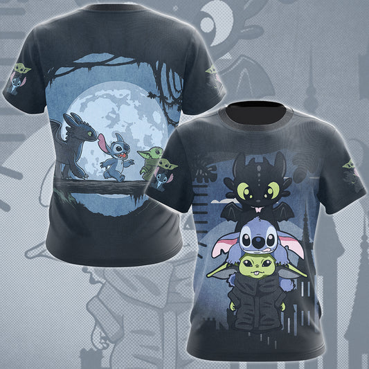 Baby Yoda Stitch & Toothless Movie Video Game All Over Printed T-shirt Tank Top Zip Hoodie Pullover Hoodie Hawaiian Shirt Beach Shorts Joggers