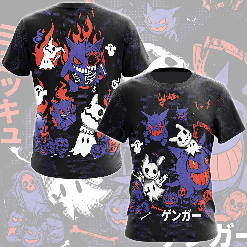 Pokemon Gengar & Mimikyu Halloween Style Video Game All Over Printed T-shirt Tank Top Zip Hoodie Pullover Hoodie Hawaiian Shirt Beach Shorts Joggers