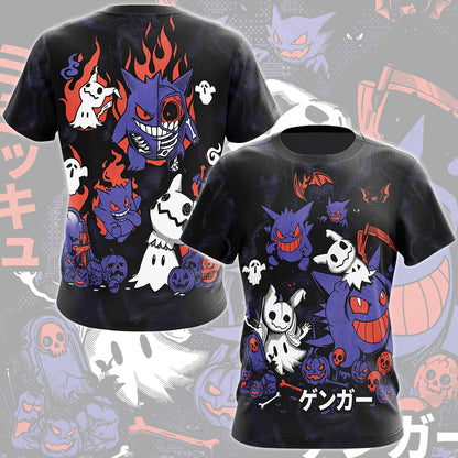 Pokemon Gengar & Mimikyu Halloween Style Video Game All Over Printed T-shirt Tank Top Zip Hoodie Pullover Hoodie Hawaiian Shirt Beach Shorts Joggers