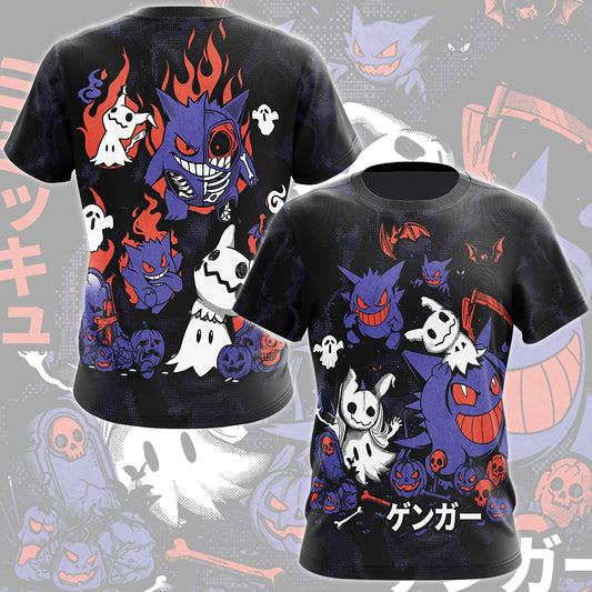 Pokemon Gengar & Mimikyu Halloween Style Video Game All Over Printed T-shirt Tank Top Zip Hoodie Pullover Hoodie Hawaiian Shirt Beach Shorts Joggers