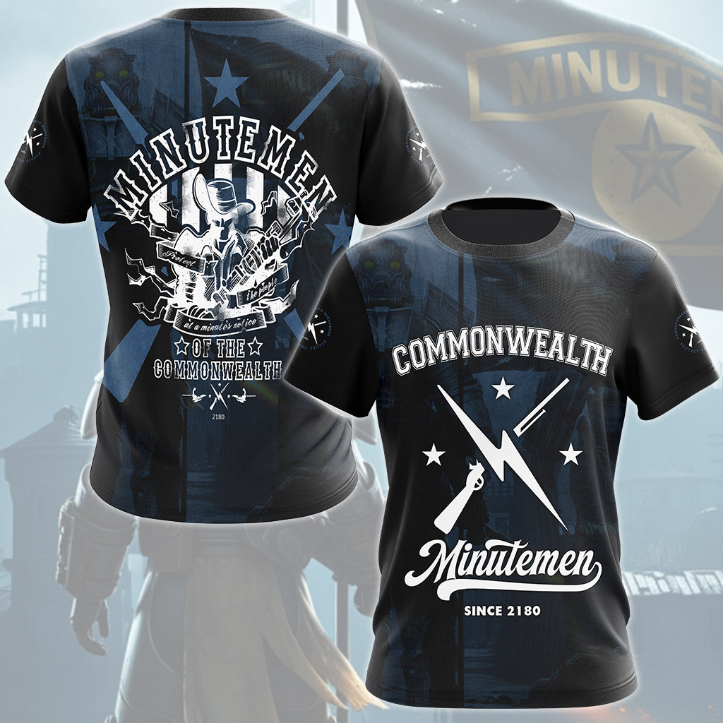 Fallout Commonwealth Minutemen Video Game All Over Printed T-shirt Tank Top Zip Hoodie Pullover Hoodie Hawaiian Shirt Beach Shorts Joggers