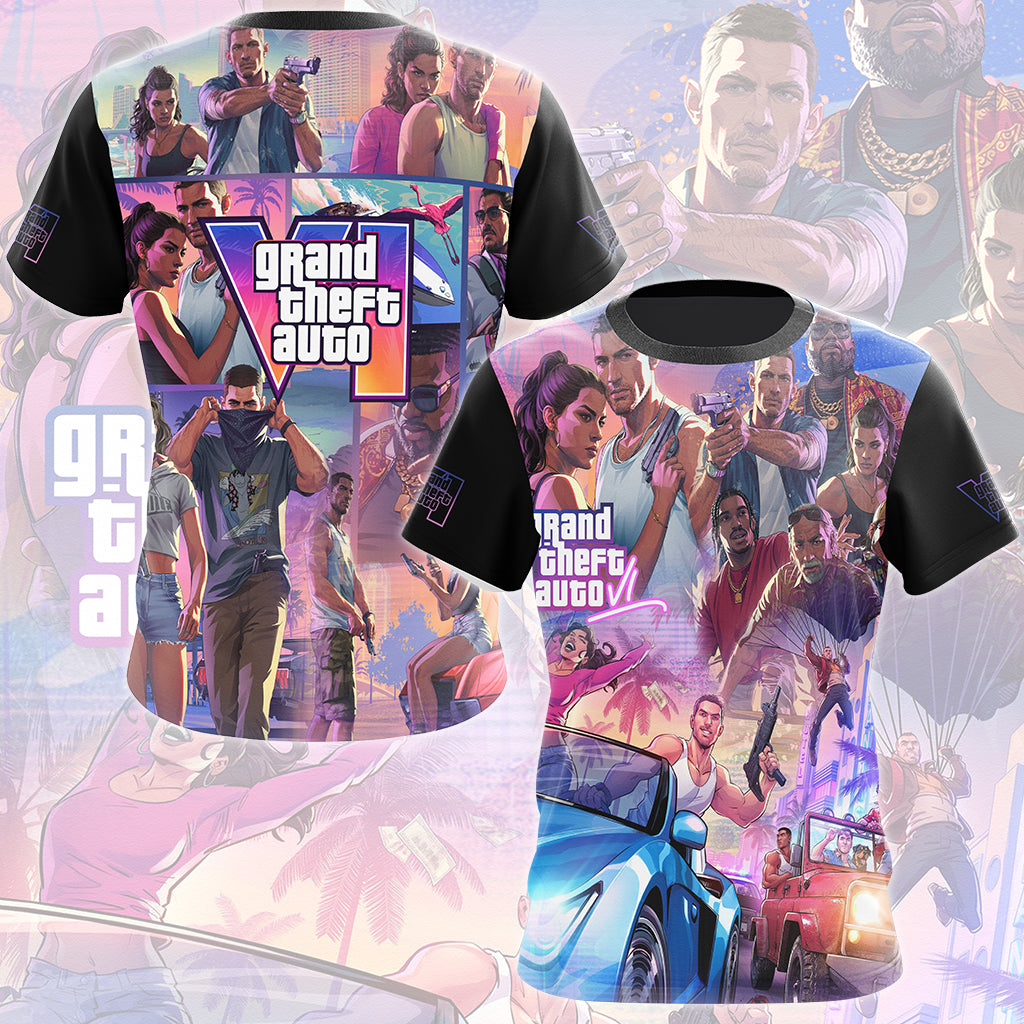 Grand Theft Auto VI Video Game All Over Printed T-shirt Tank Top Zip Hoodie Pullover Hoodie Hawaiian Shirt Beach Shorts Joggers