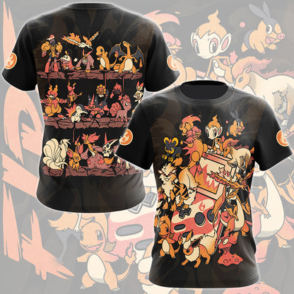 Pokemon Fire Type Club Video Game All Over Printed T-shirt Tank Top Zip Hoodie Pullover Hoodie Hawaiian Shirt Beach Shorts Joggers