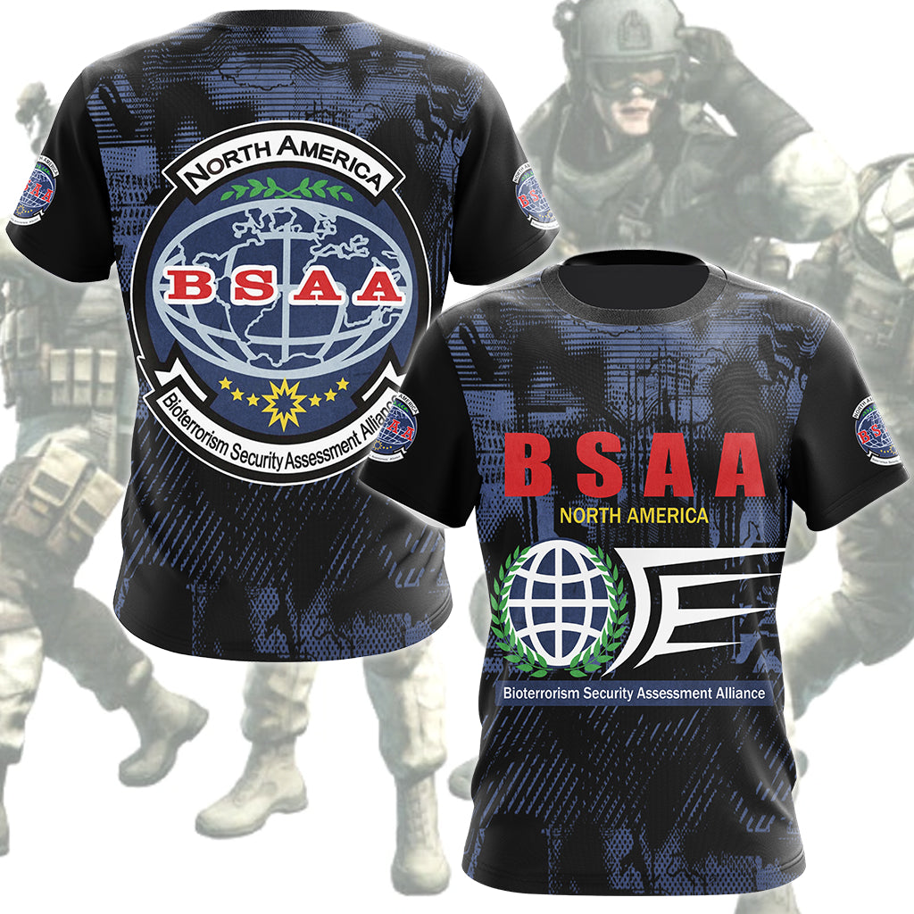 Resident Evil Bioterrorism Security Assessment Alliance (B.S.A.A.) Video Game All Over Printed T-shirt Tank Top Zip Hoodie Pullover Hoodie Hawaiian Shirt Beach Shorts Joggers