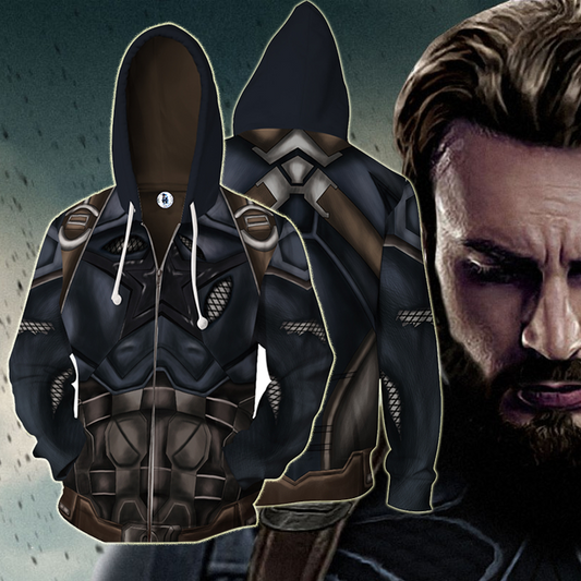 The Winter Soldier Captain America Cosplay Zip Up Hoodie Jacket 5XL