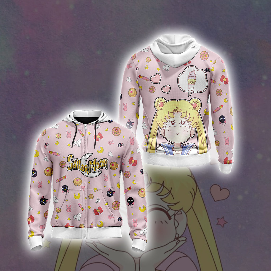 Sailor Moon Kawaii Unisex 3D T-shirt Zip Hoodie