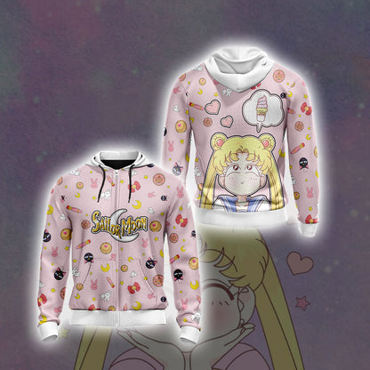 Sailor Moon Kawaii Unisex 3D T-shirt Zip Hoodie