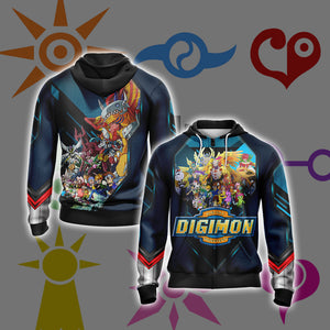 Digimon New Collection Unisex 3D T-shirt Zip Hoodie XS 