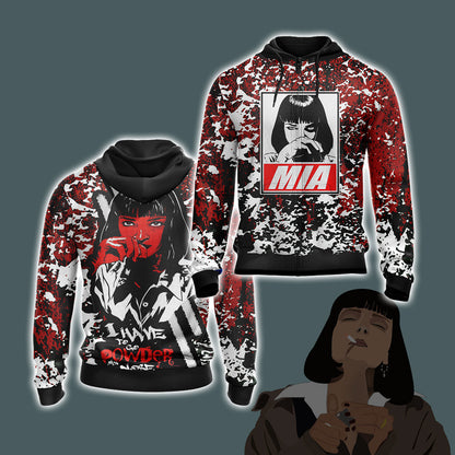 Pump Fiction Mia Wallace - I Have To Go Powder My Nose Unisex 3D T-shirt Zip Hoodie