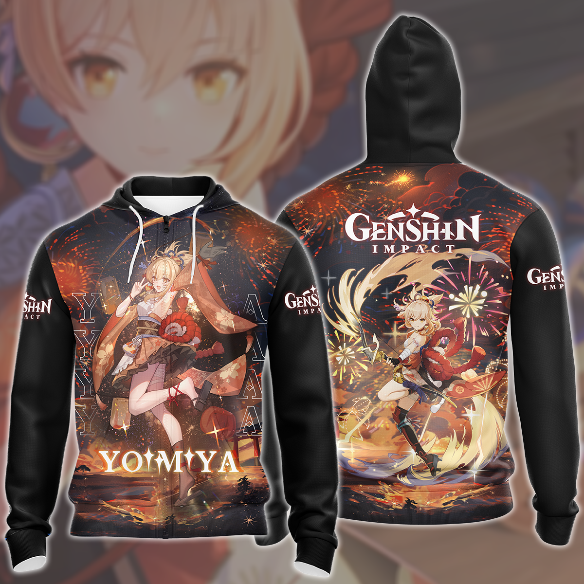 Genshin Impact Yoimiya Video Game All Over Printed T-shirt Tank Top Zip Hoodie Pullover Hoodie Hawaiian Shirt Beach Shorts Joggers Zip Hoodie