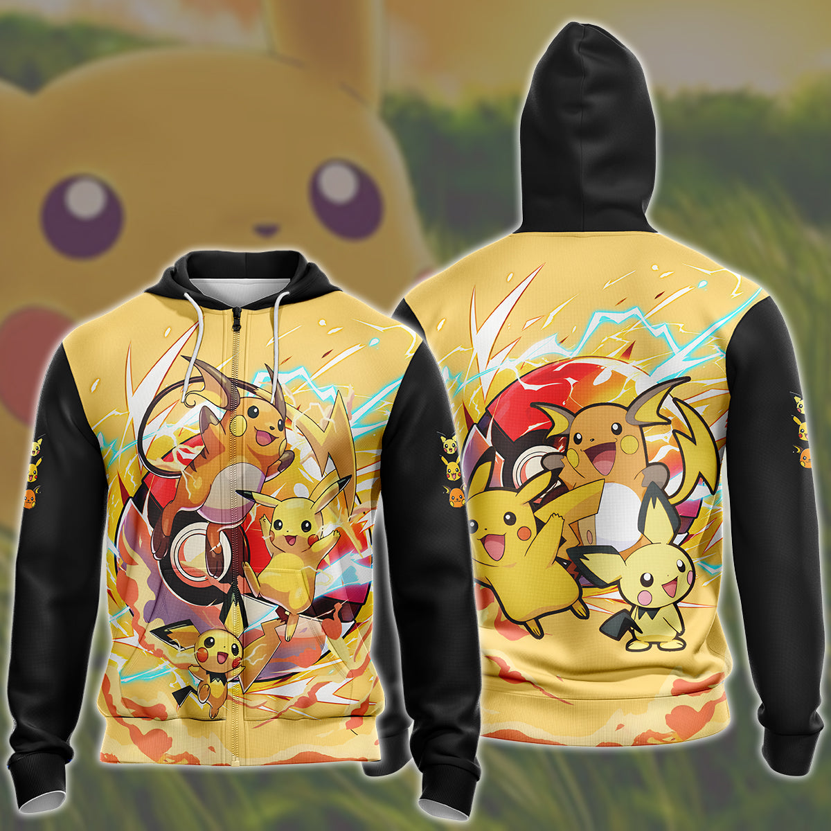 Pikachu Evolution Video Game All Over Printed T-shirt Tank Top Zip Hoodie Pullover Hoodie Hawaiian Shirt Beach Shorts Joggers Zip Hoodie