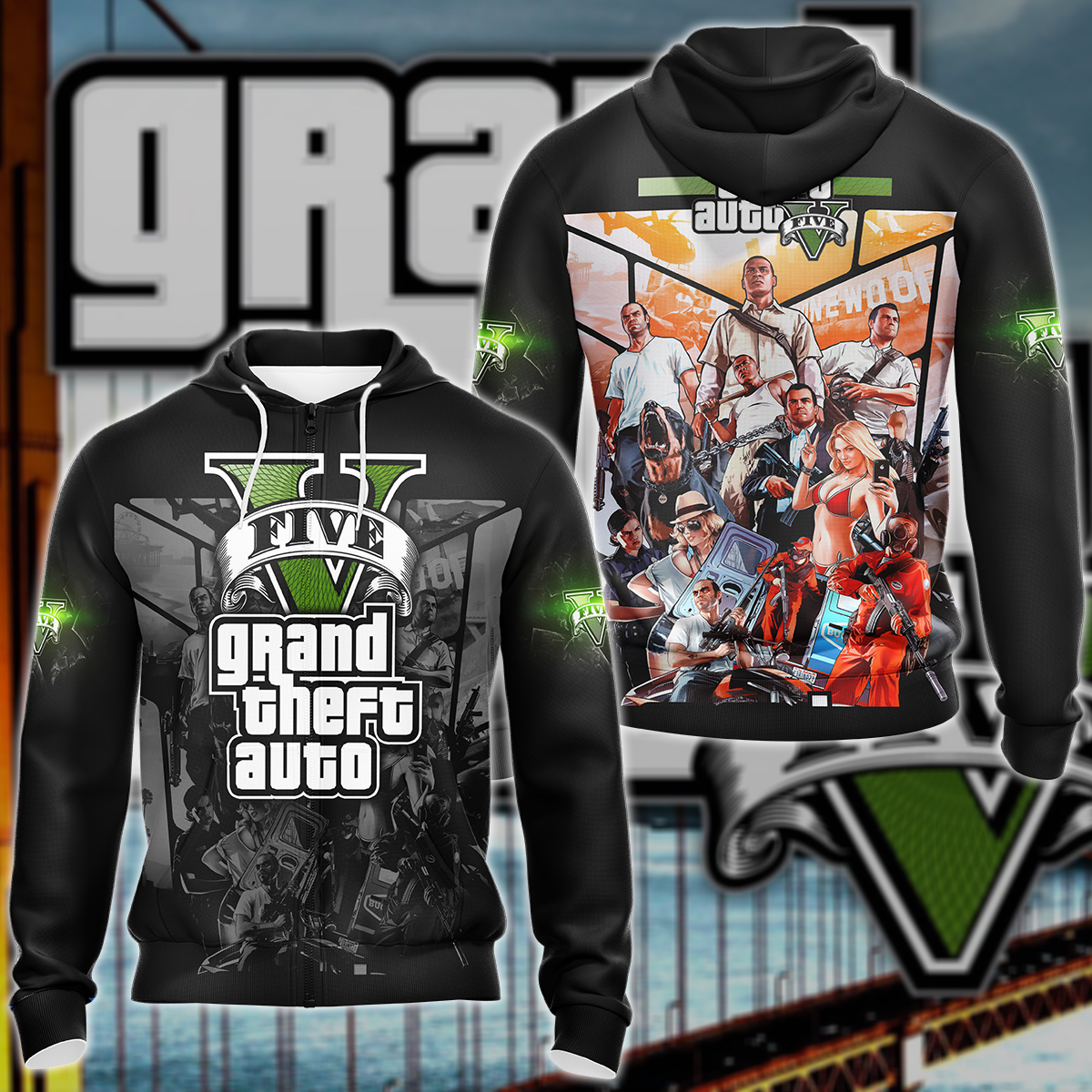 GTA Grand Theft Auto V Video Game 3D All Over Print T-shirt Tank Top Zip Hoodie Pullover Hoodie Hawaiian Shirt Beach Shorts Jogger Zip Hoodie