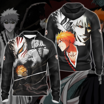 Bleach Kurosaki x Shirosaki Anime 3D All Over Print T-shirt Tank Top Zip Hoodie Pullover Hoodie Hawaiian Shirt Beach Shorts Jogger Zip Hoodie