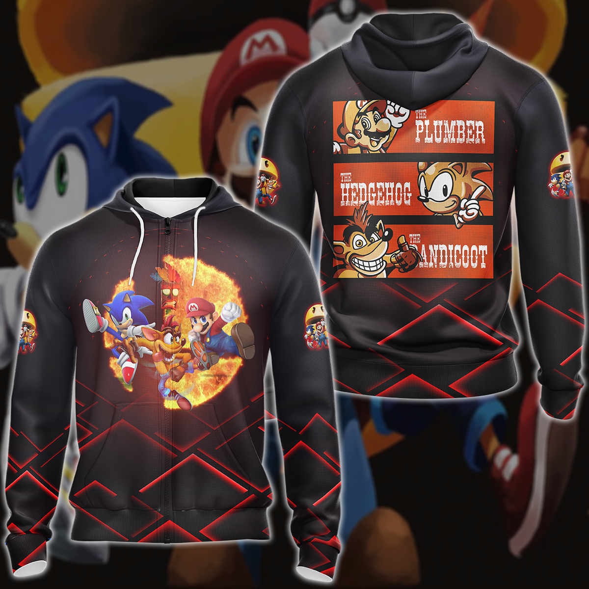Mario Sonic Crash The Plumber The Hedgehog And The Bandicoot Video Game 3D All Over Printed T-shirt Tank Top Zip Hoodie Pullover Hoodie Hawaiian Shirt Beach Shorts Jogger Zip Hoodie
